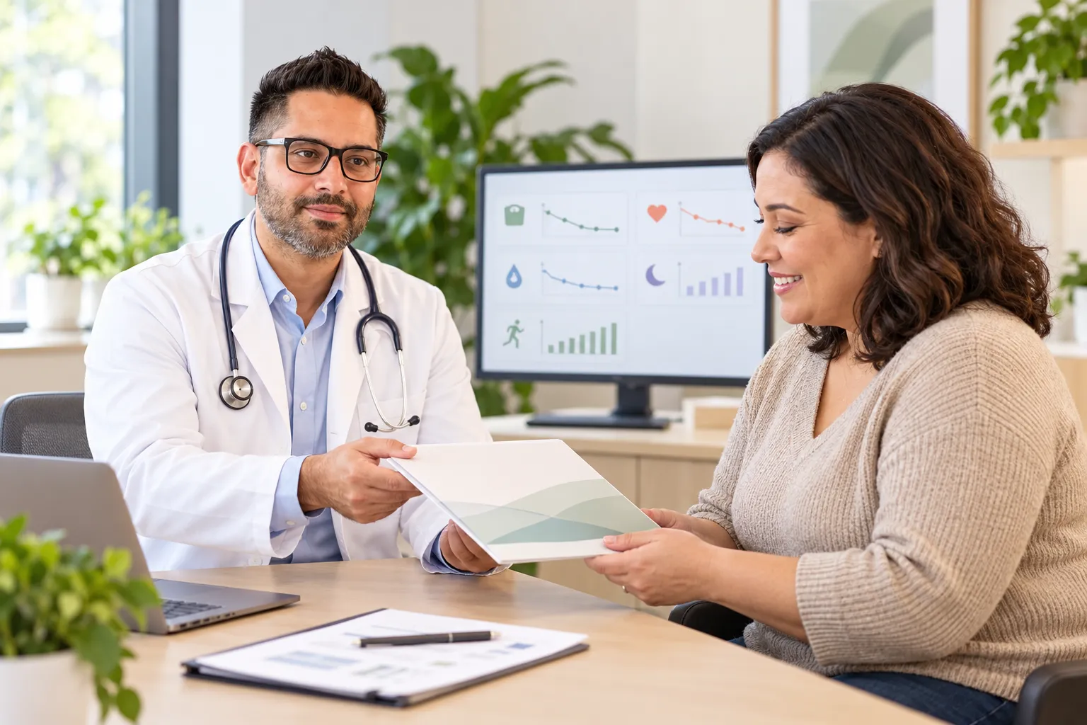 Doctor and patient review health progress